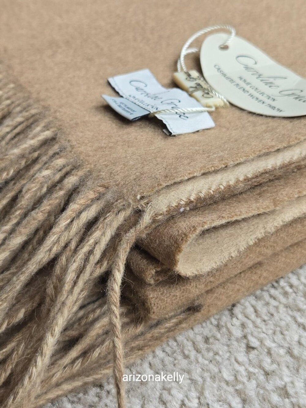 NWT Woven Cashmere Wool Blend Throw Caroline Grace Alashan Cashmere Reversible - Picture 2 of 13